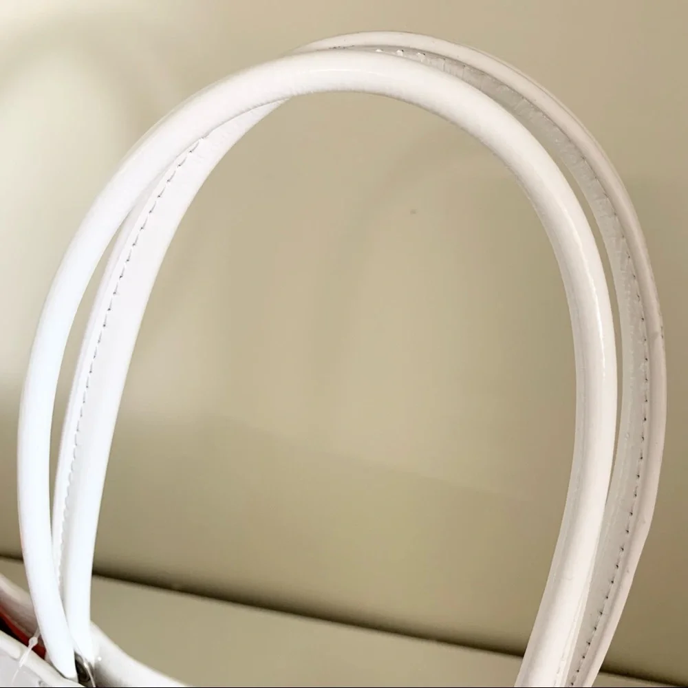 White patent minimal sporty tote bag